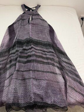 Vintage Leon Max Limited Edition 100% Silk Purple Halter Sheer Midi Dress